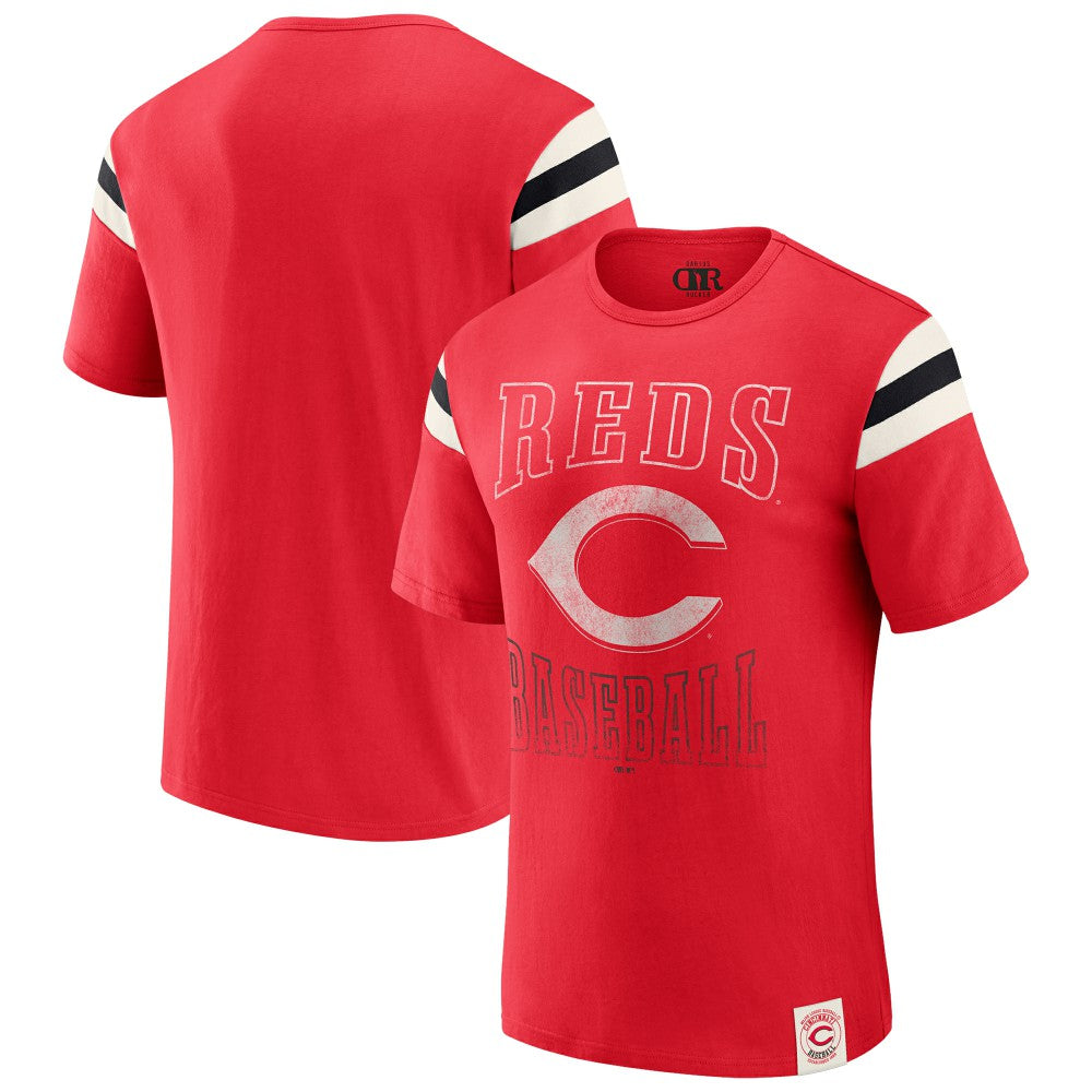 Cincinnati Reds Darius Rucker Collection by Fanatics Distressed Sleeve Stripe T-Shirt - Red T-shirts