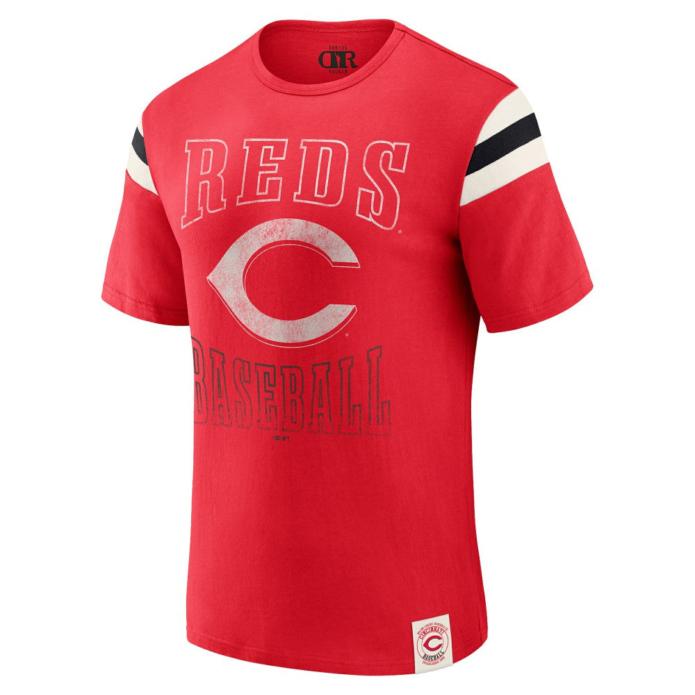 Cincinnati Reds Darius Rucker Collection by Fanatics Distressed Sleeve Stripe T-Shirt - Red T-shirts