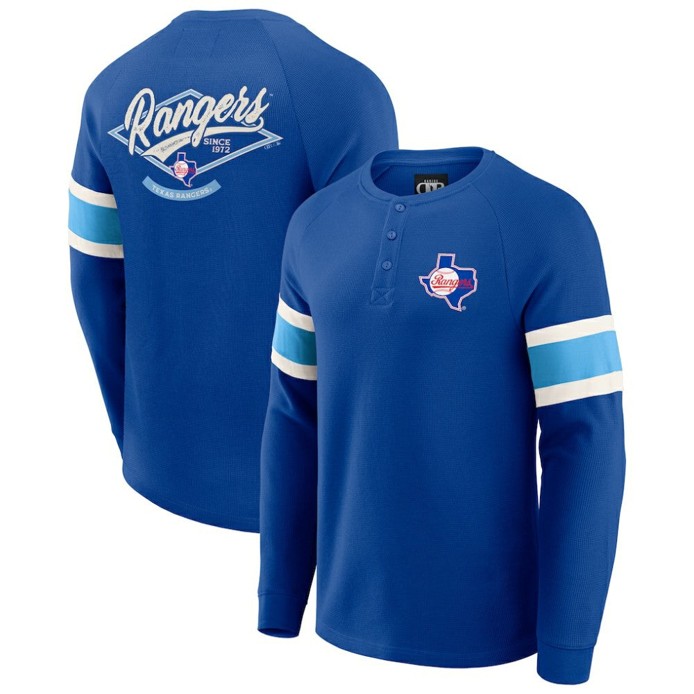 Texas Rangers Darius Rucker Collection by Fanatics Waffle-Knit Raglan Long Sleeve Henley T-Shirt - Royal T-shirts