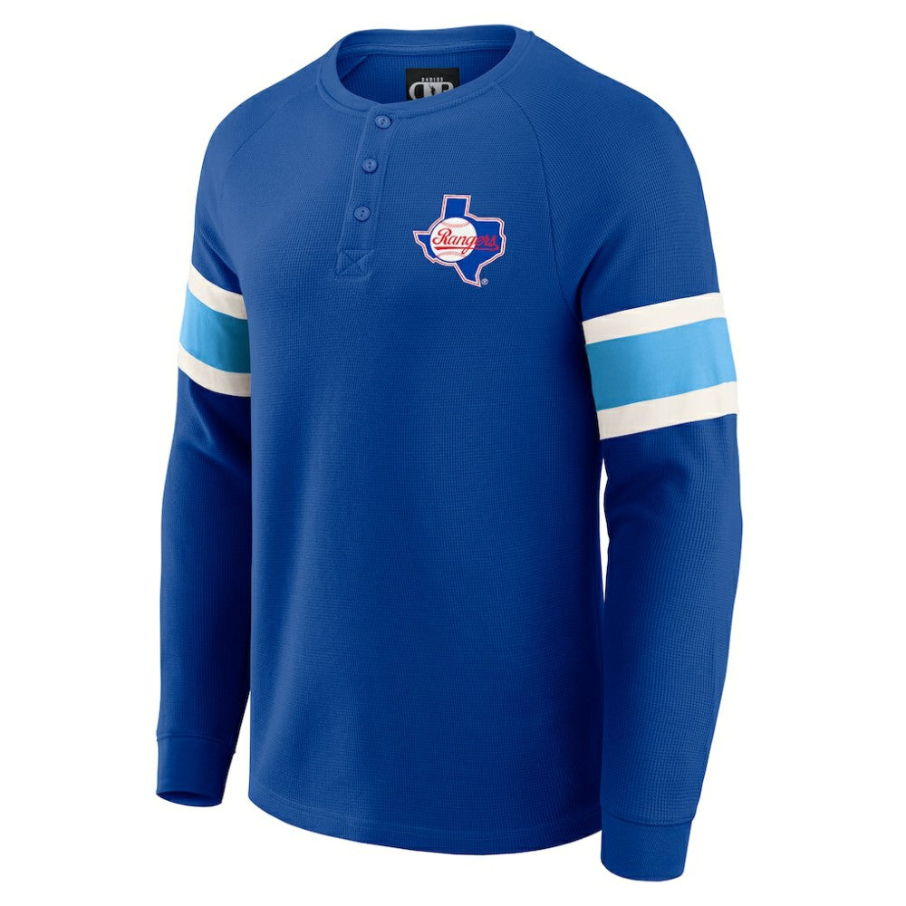 Texas Rangers Darius Rucker Collection by Fanatics Waffle-Knit Raglan Long Sleeve Henley T-Shirt - Royal T-shirts