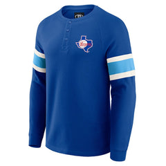 Texas Rangers Darius Rucker Collection by Fanatics Waffle-Knit Raglan Long Sleeve Henley T-Shirt - Royal T-shirts