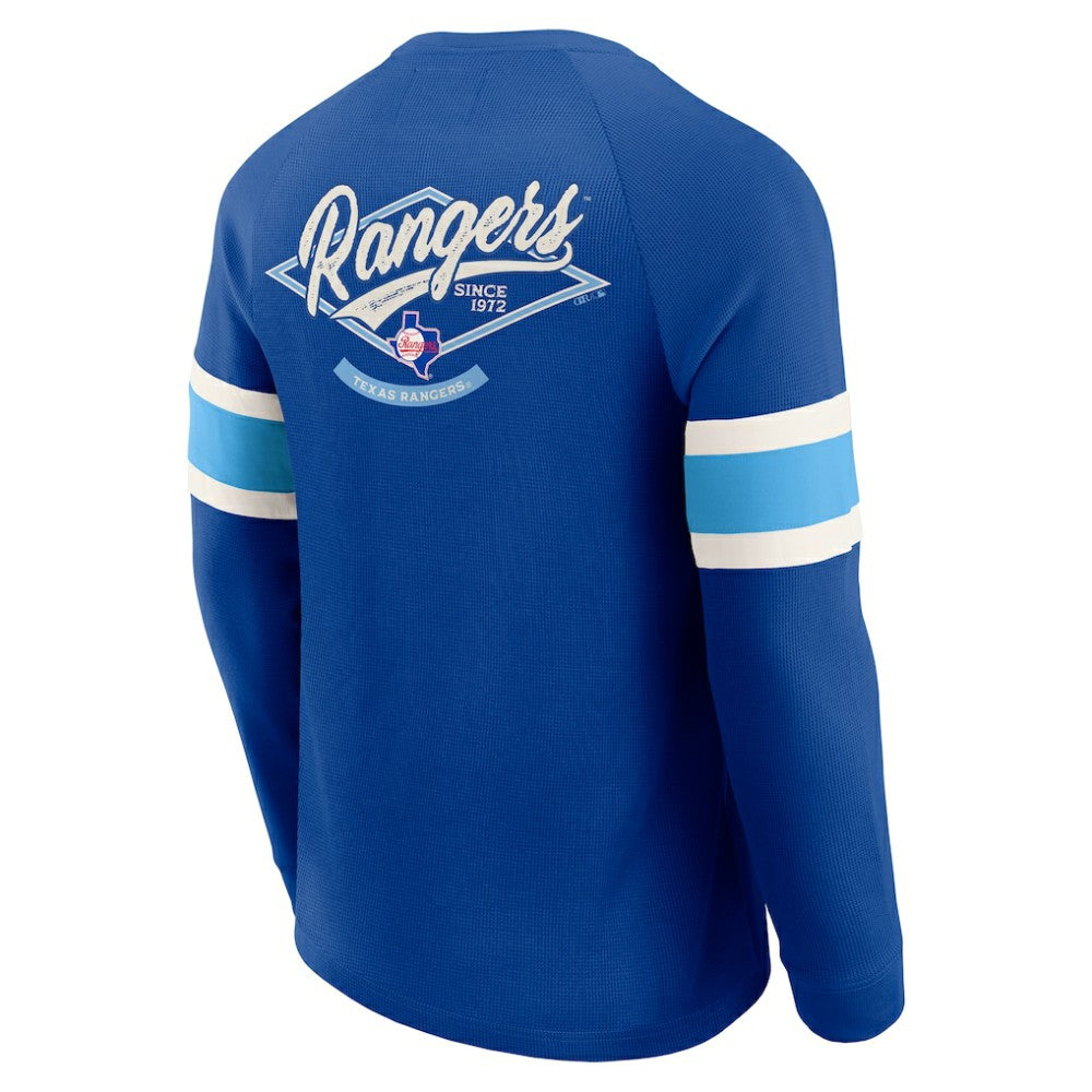 Texas Rangers Darius Rucker Collection by Fanatics Waffle-Knit Raglan Long Sleeve Henley T-Shirt - Royal T-shirts