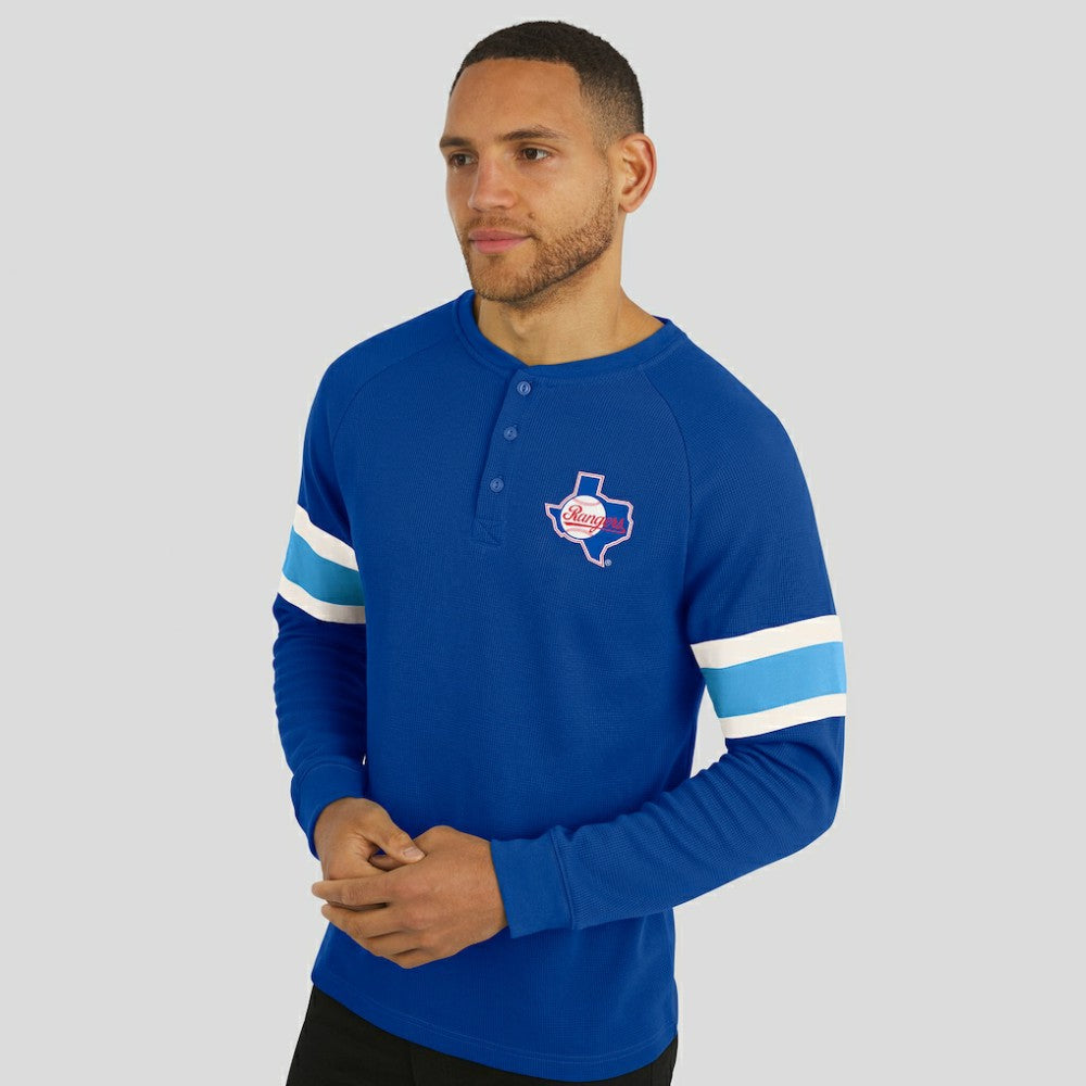 Texas Rangers Darius Rucker Collection by Fanatics Waffle-Knit Raglan Long Sleeve Henley T-Shirt - Royal T-shirts