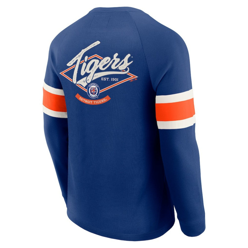 Detroit Tigers Darius Rucker Collection by Fanatics Waffle-Knit Raglan Long Sleeve Henley T-Shirt - Blue T-shirts