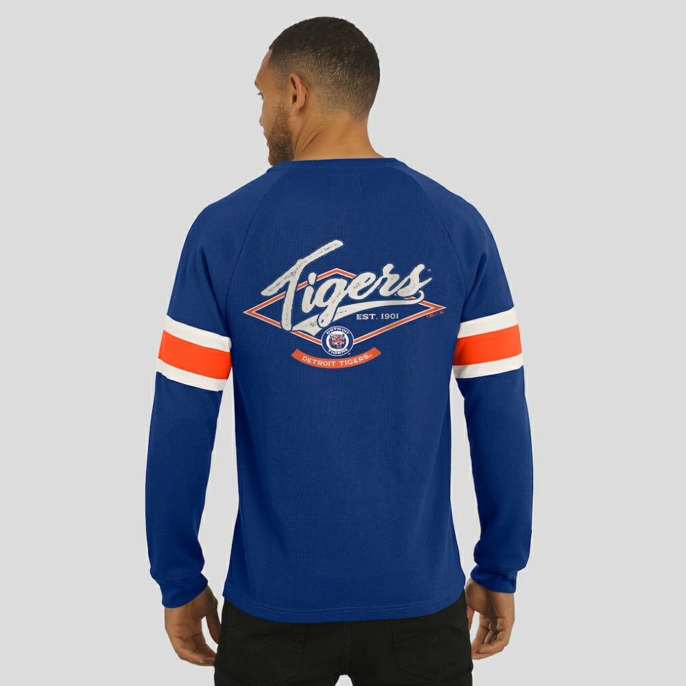 Detroit Tigers Darius Rucker Collection by Fanatics Waffle-Knit Raglan Long Sleeve Henley T-Shirt - Blue T-shirts