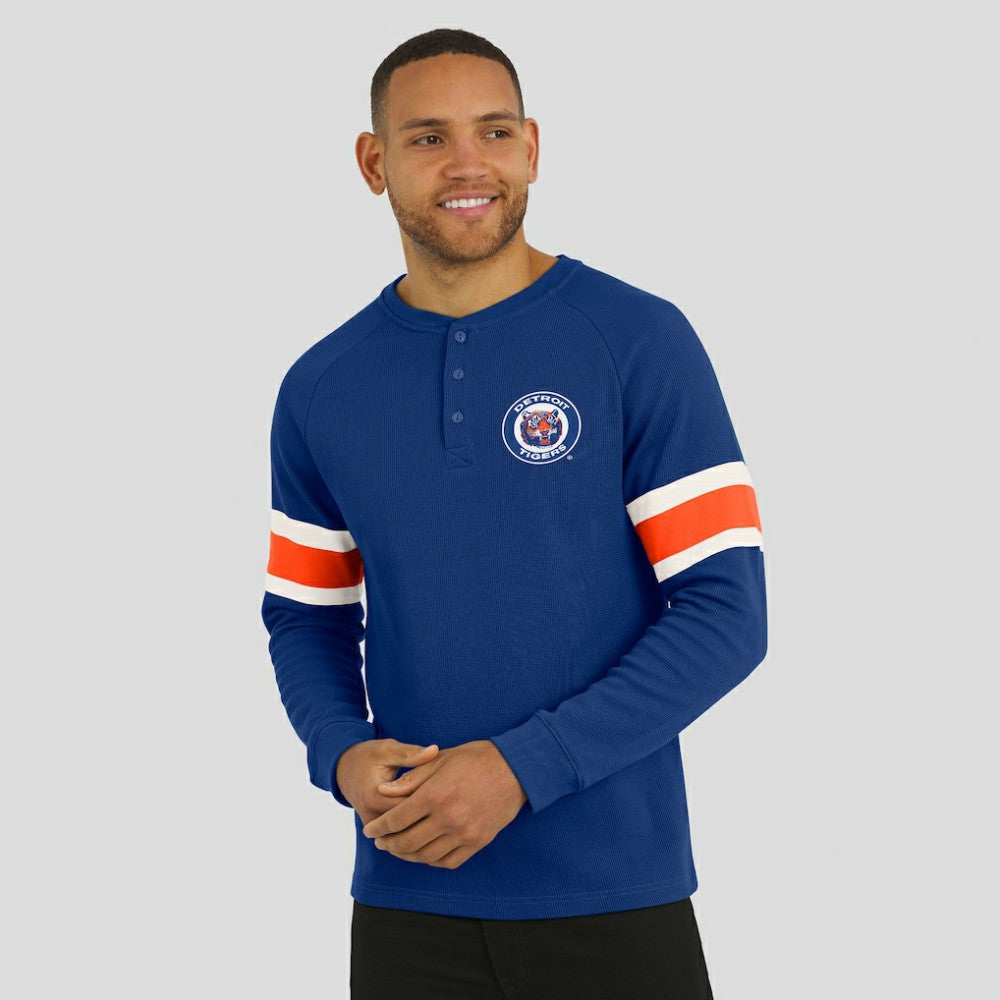Detroit Tigers Darius Rucker Collection by Fanatics Waffle-Knit Raglan Long Sleeve Henley T-Shirt - Blue T-shirts