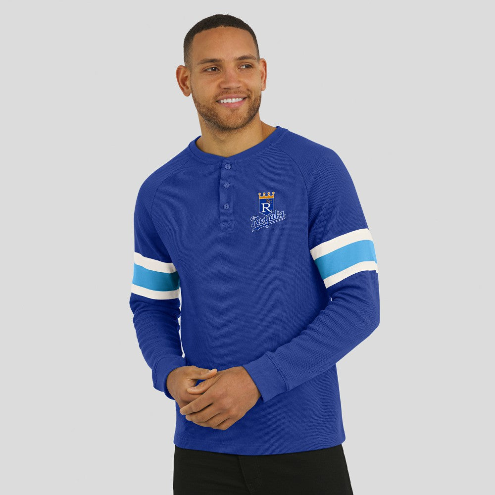 Kansas City Royals Darius Rucker Collection by Fanatics Waffle-Knit Raglan Long Sleeve Henley T-Shirt - Royal T-shirts