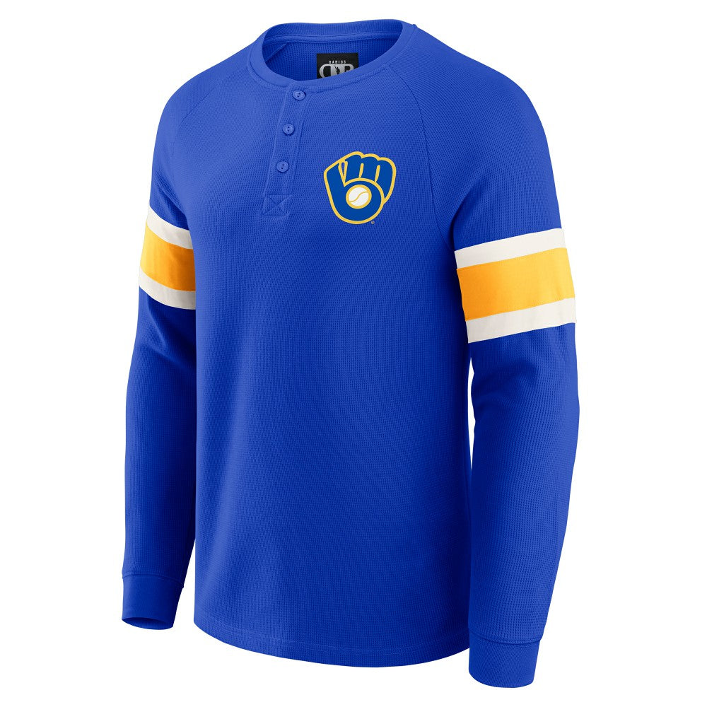 Milwaukee Brewers Darius Rucker Collection by Fanatics Waffle-Knit Raglan Long Sleeve Henley T-Shirt - Royal T-shirts