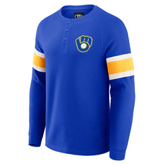 Milwaukee Brewers Darius Rucker Collection by Fanatics Waffle-Knit Raglan Long Sleeve Henley T-Shirt - Royal T-shirts