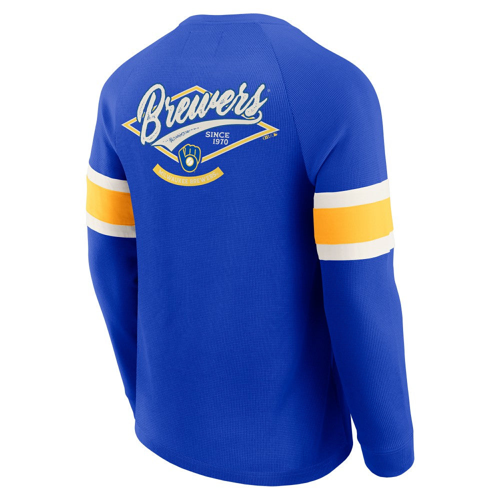 Milwaukee Brewers Darius Rucker Collection by Fanatics Waffle-Knit Raglan Long Sleeve Henley T-Shirt - Royal T-shirts
