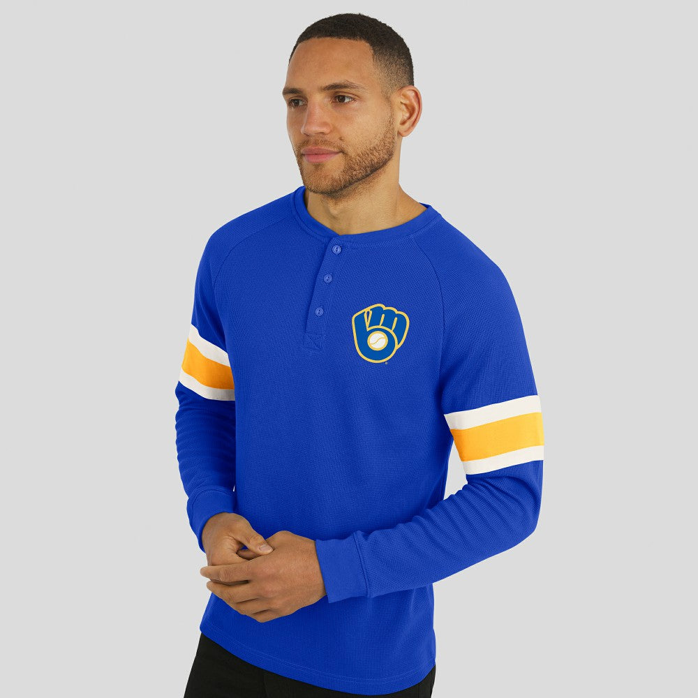 Milwaukee Brewers Darius Rucker Collection by Fanatics Waffle-Knit Raglan Long Sleeve Henley T-Shirt - Royal T-shirts