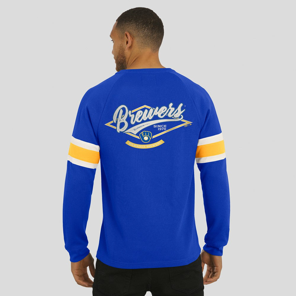 Milwaukee Brewers Darius Rucker Collection by Fanatics Waffle-Knit Raglan Long Sleeve Henley T-Shirt - Royal T-shirts