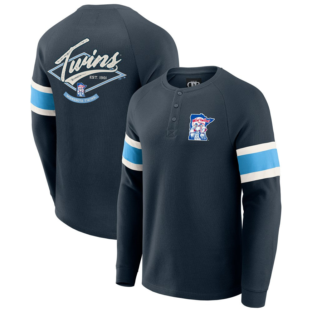 Minnesota Twins Darius Rucker Collection by Fanatics Waffle-Knit Raglan Long Sleeve Henley T-Shirt - Navy T-shirts