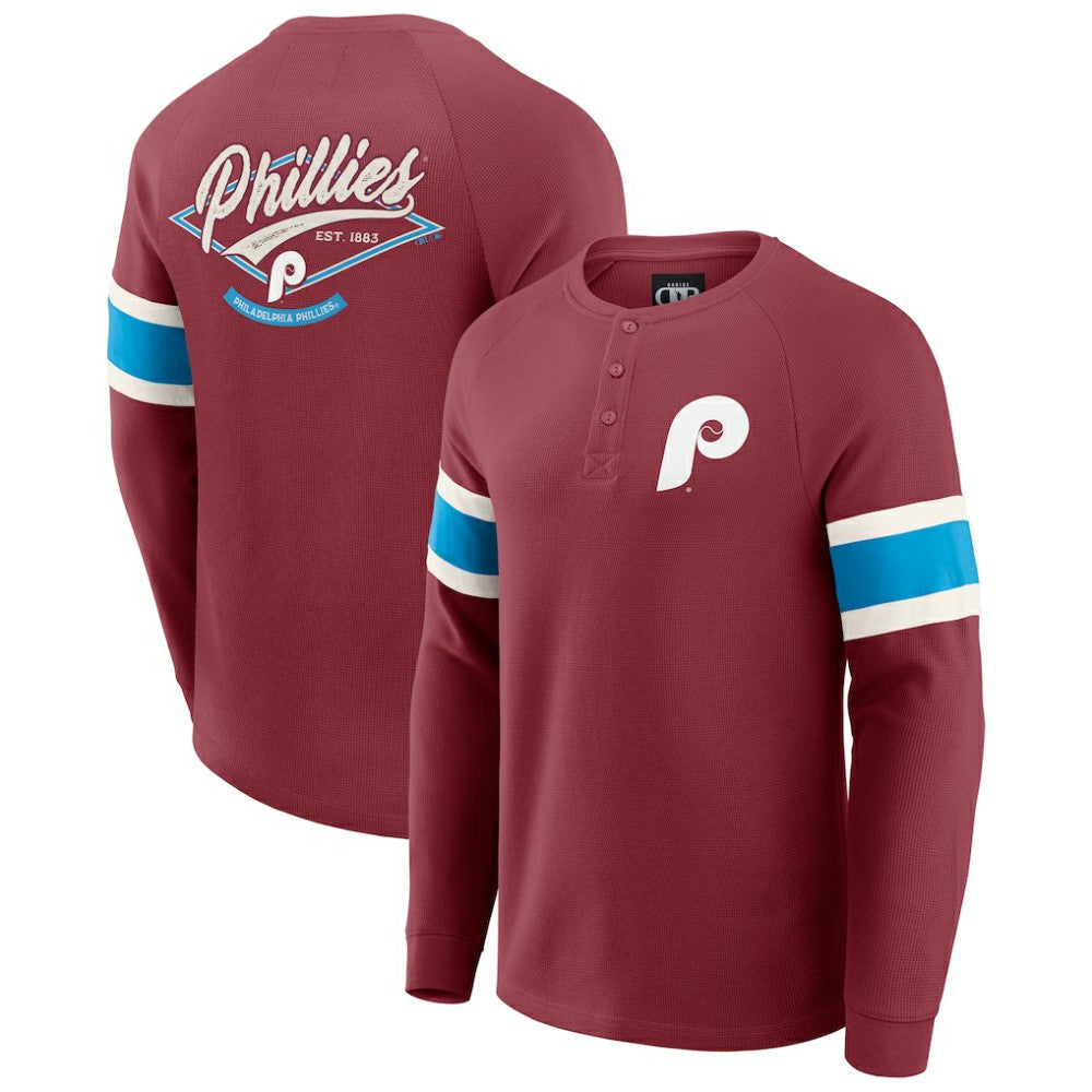 Philadelphia Phillies Darius Rucker Collection by Fanatics Waffle-Knit Raglan Long Sleeve Henley T-Shirt - Burgundy T-shirts