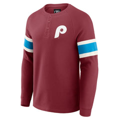 Philadelphia Phillies Darius Rucker Collection by Fanatics Waffle-Knit Raglan Long Sleeve Henley T-Shirt - Burgundy T-shirts