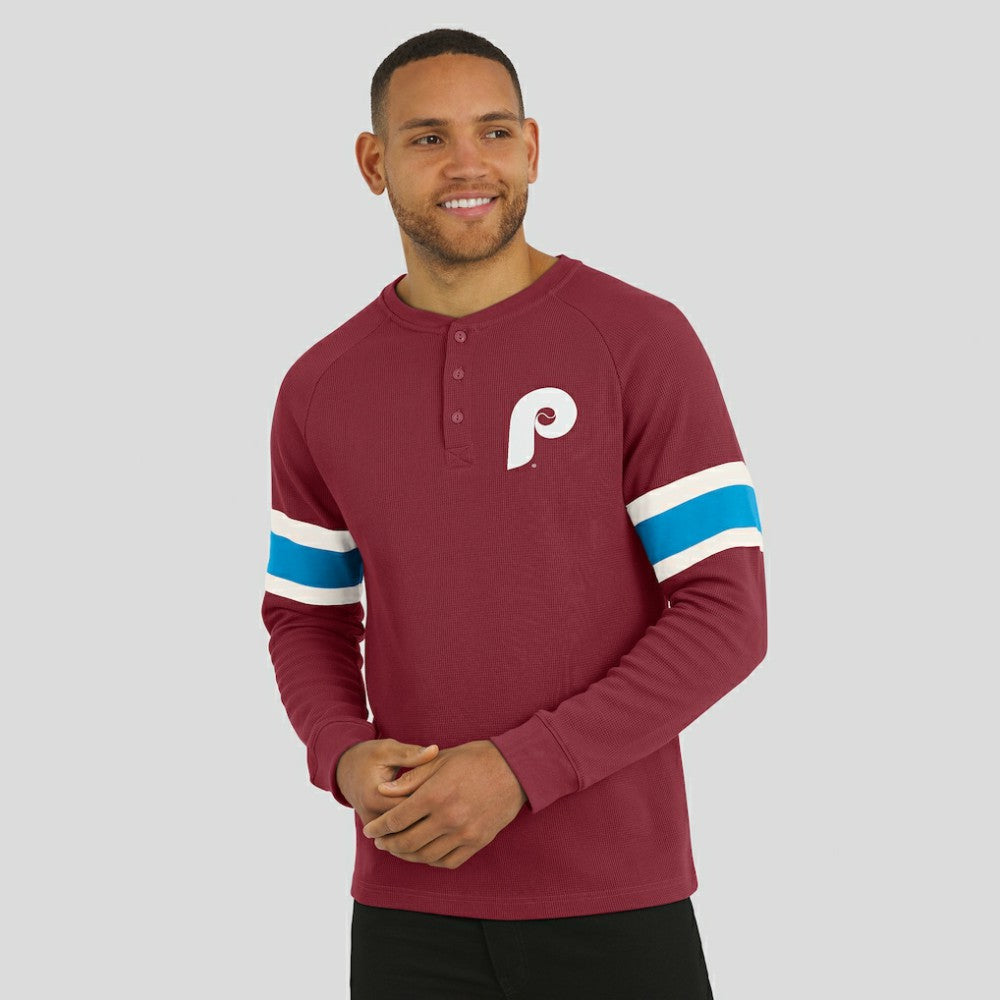 Philadelphia Phillies Darius Rucker Collection by Fanatics Waffle-Knit Raglan Long Sleeve Henley T-Shirt - Burgundy T-shirts