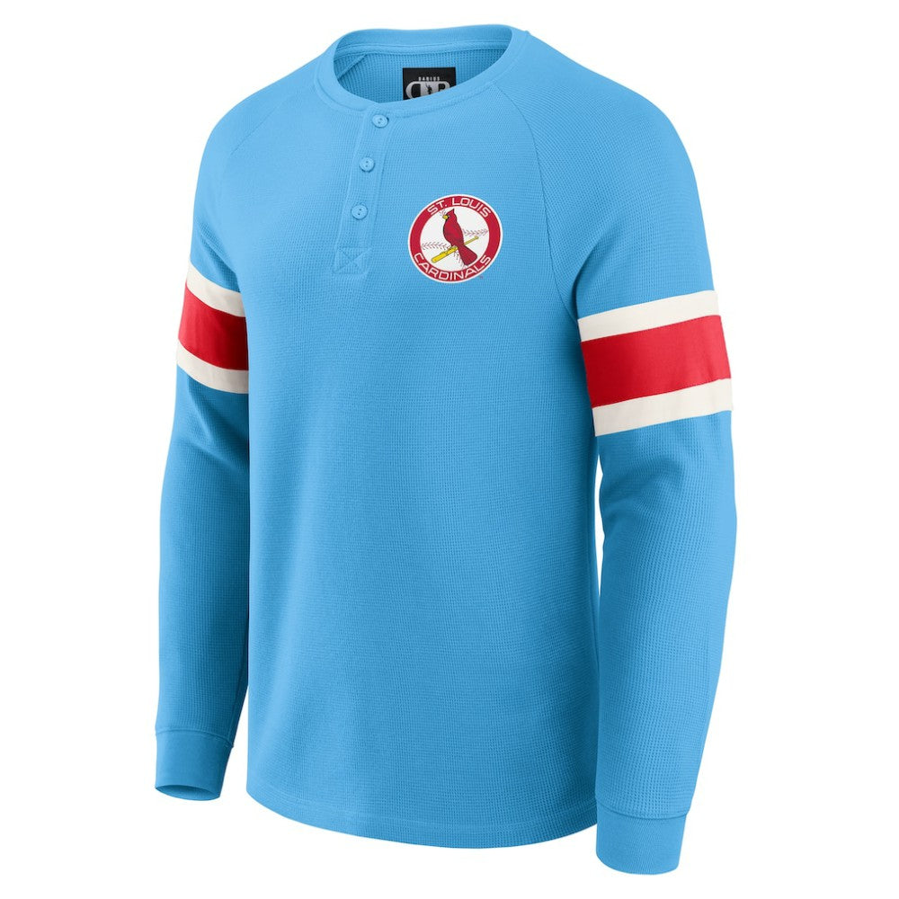 St. Louis Cardinals Darius Rucker Collection by Fanatics Waffle-Knit Raglan Long Sleeve Henley T-Shirt - Light Blue T-shirts