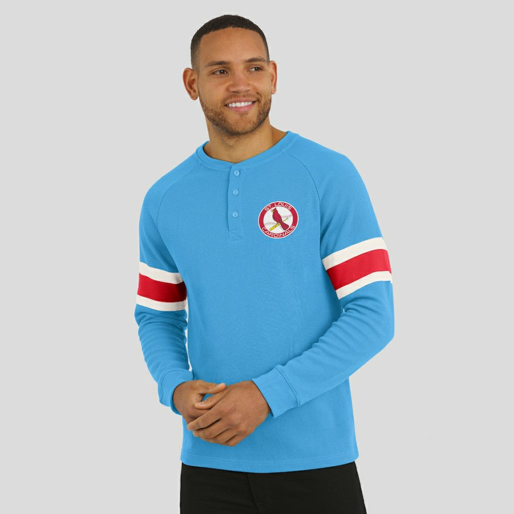 St. Louis Cardinals Darius Rucker Collection by Fanatics Waffle-Knit Raglan Long Sleeve Henley T-Shirt - Light Blue T-shirts