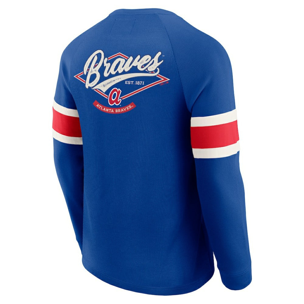 Atlanta Braves Darius Rucker Collection by Fanatics Waffle-Knit Raglan Long Sleeve Henley T-Shirt - Royal T-shirts