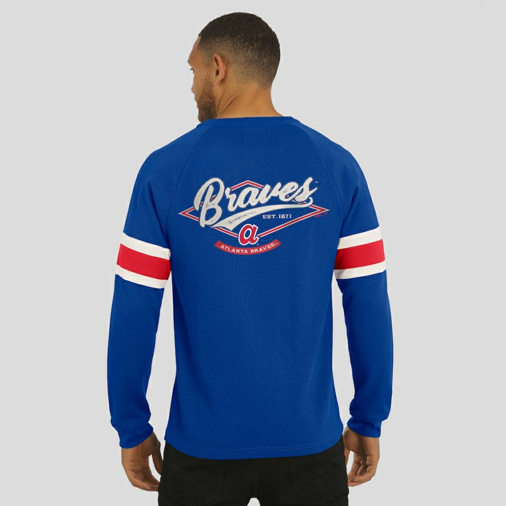 Atlanta Braves Darius Rucker Collection by Fanatics Waffle-Knit Raglan Long Sleeve Henley T-Shirt - Royal T-shirts