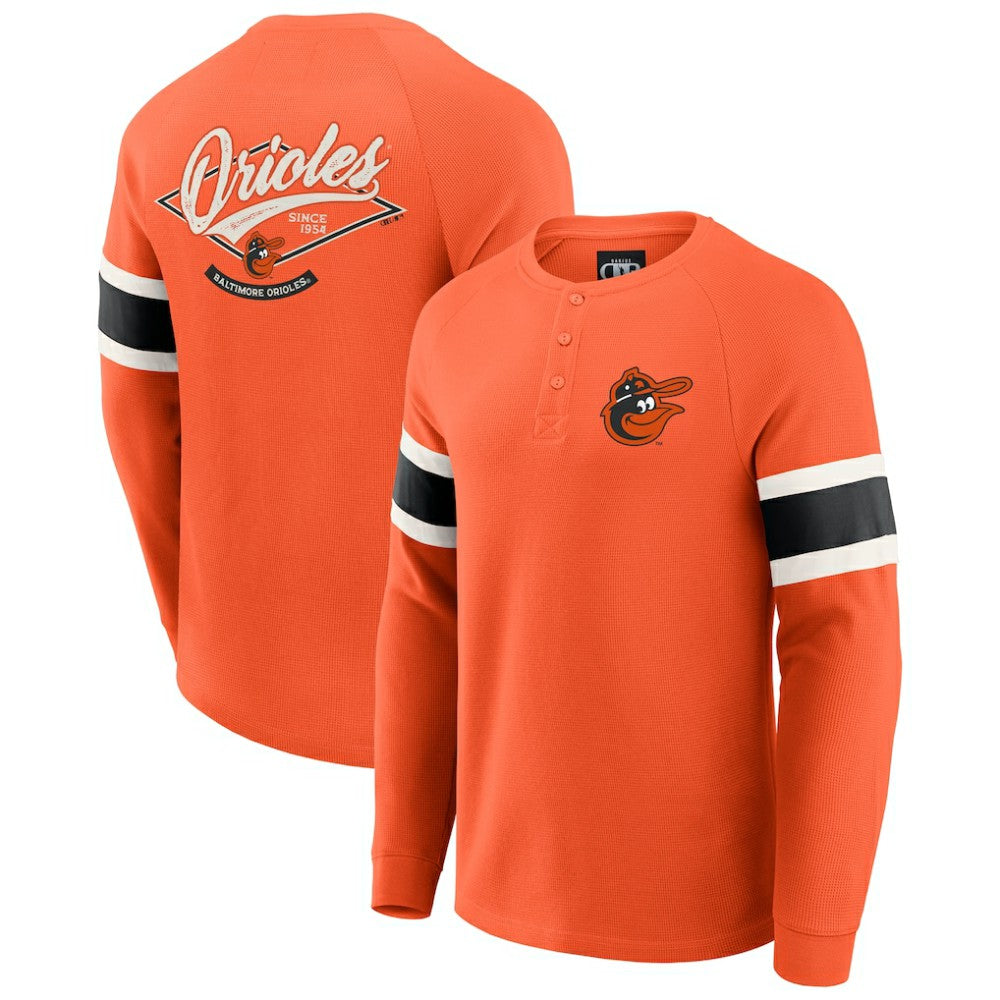 Baltimore Orioles Darius Rucker Collection by Fanatics Waffle-Knit Raglan Long Sleeve Henley T-Shirt - Orange T-shirts