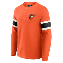 Baltimore Orioles Darius Rucker Collection by Fanatics Waffle-Knit Raglan Long Sleeve Henley T-Shirt - Orange T-shirts