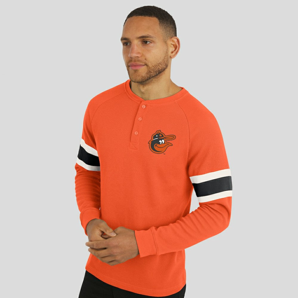 Baltimore Orioles Darius Rucker Collection by Fanatics Waffle-Knit Raglan Long Sleeve Henley T-Shirt - Orange T-shirts