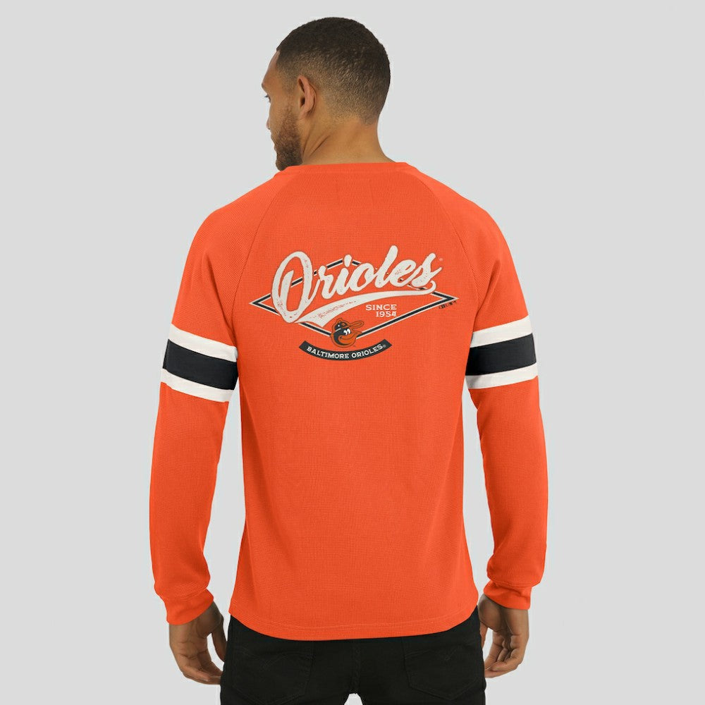 Baltimore Orioles Darius Rucker Collection by Fanatics Waffle-Knit Raglan Long Sleeve Henley T-Shirt - Orange T-shirts