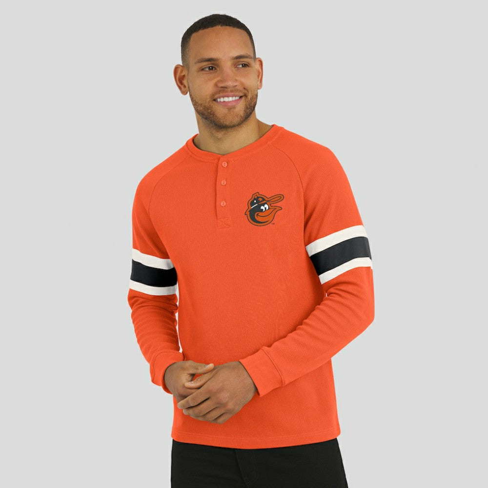 Baltimore Orioles Darius Rucker Collection by Fanatics Waffle-Knit Raglan Long Sleeve Henley T-Shirt - Orange T-shirts