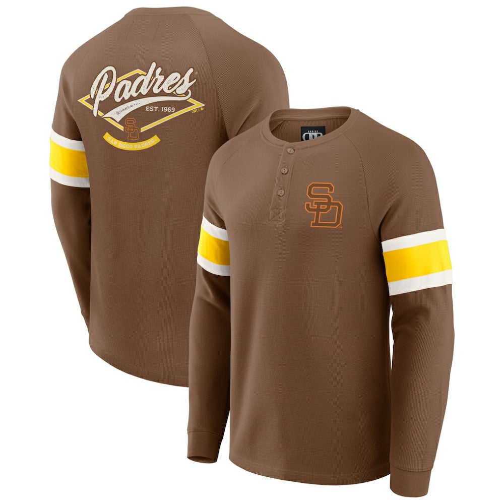 San Diego Padres Darius Rucker Collection by Fanatics Waffle-Knit Raglan Long Sleeve Henley T-Shirt - Brown T-shirts