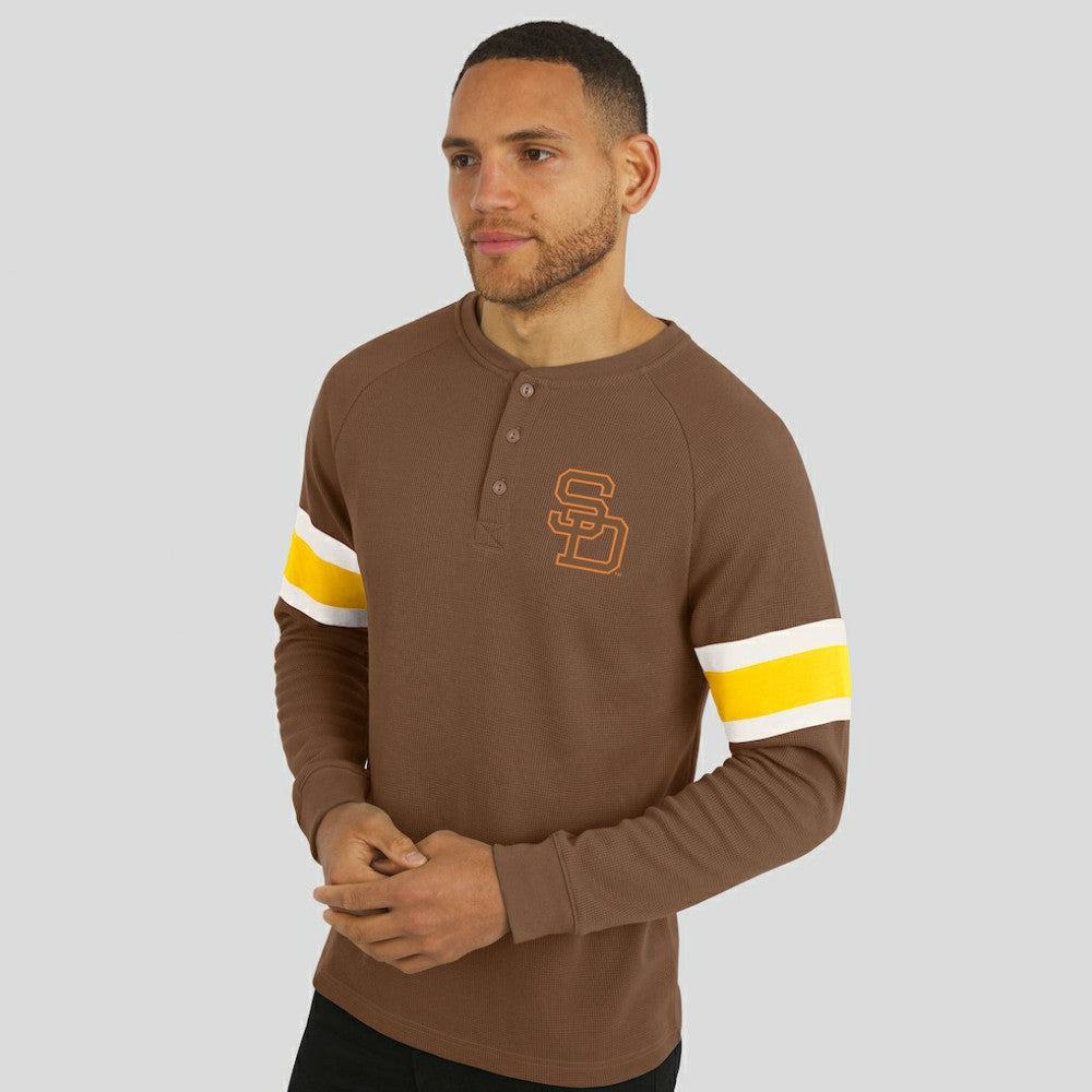 San Diego Padres Darius Rucker Collection by Fanatics Waffle-Knit Raglan Long Sleeve Henley T-Shirt - Brown T-shirts