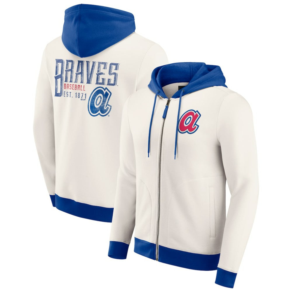 Atlanta Braves Darius Rucker Collection by Fanatics Men's Polar Fleece Full-Zip Hoodie - Cream Hoodies