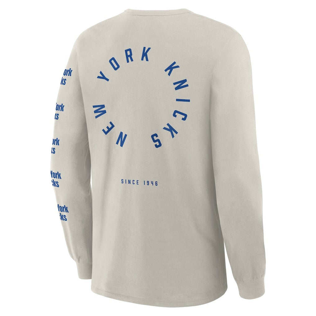 New York Knicks Crossover Collection Ball Screen Action Premium Long Sleeve T-Shirt Cream