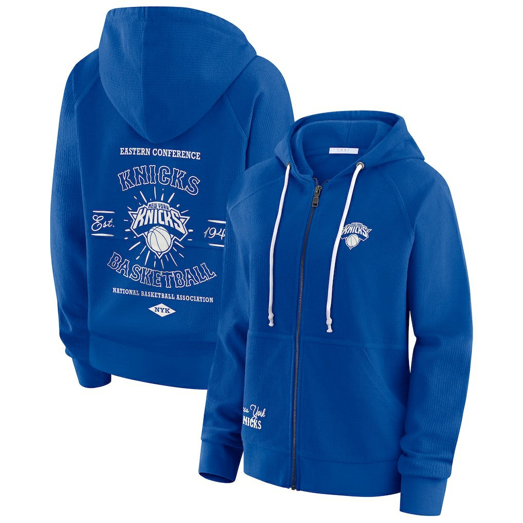 New York Knicks WEAR by Erin Andrews Women's Vintage Full-Zip Raglan Hoodie Royal
