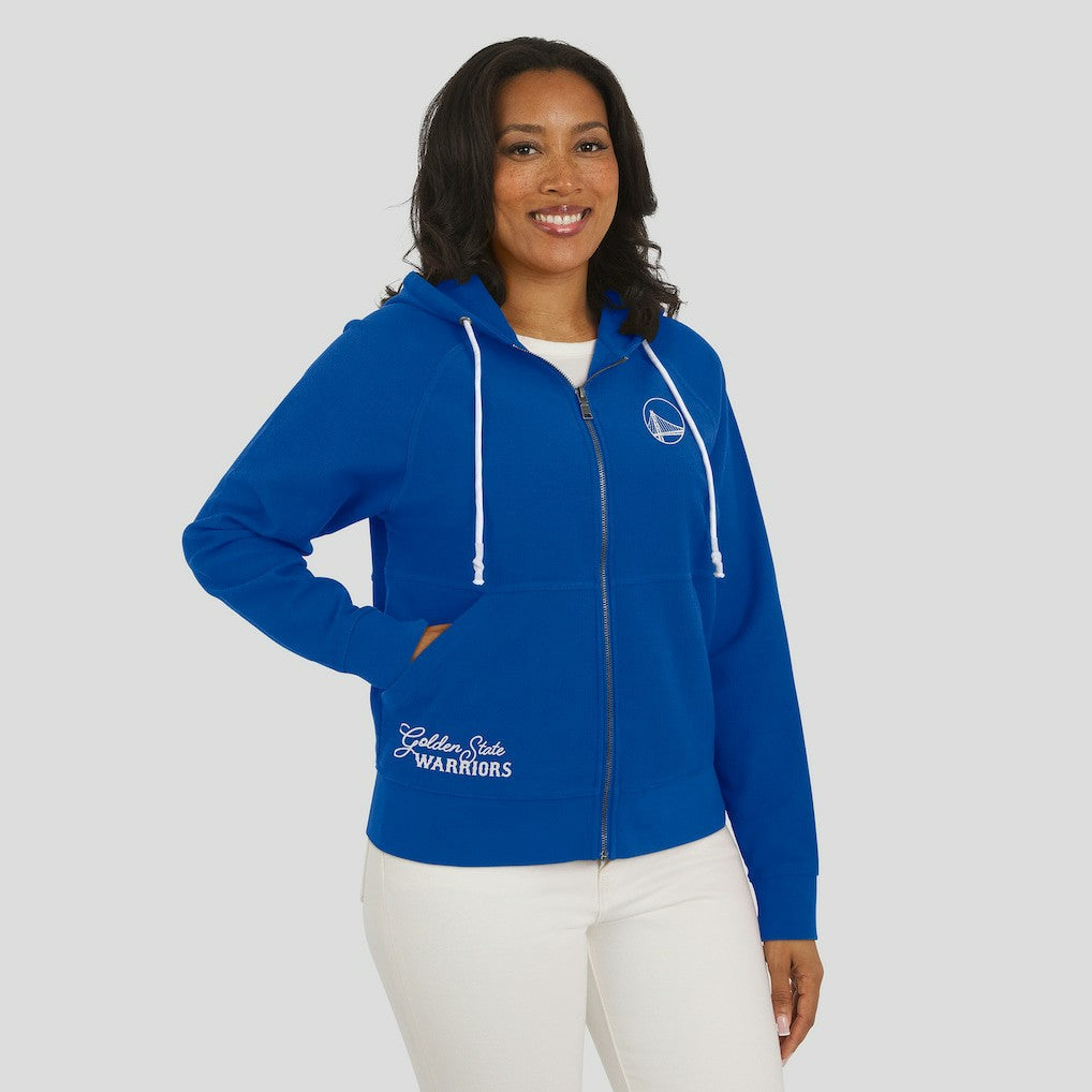 Golden State Warriors WEAR by Erin Andrews Women's Vintage Full-Zip Raglan Hoodie Blue