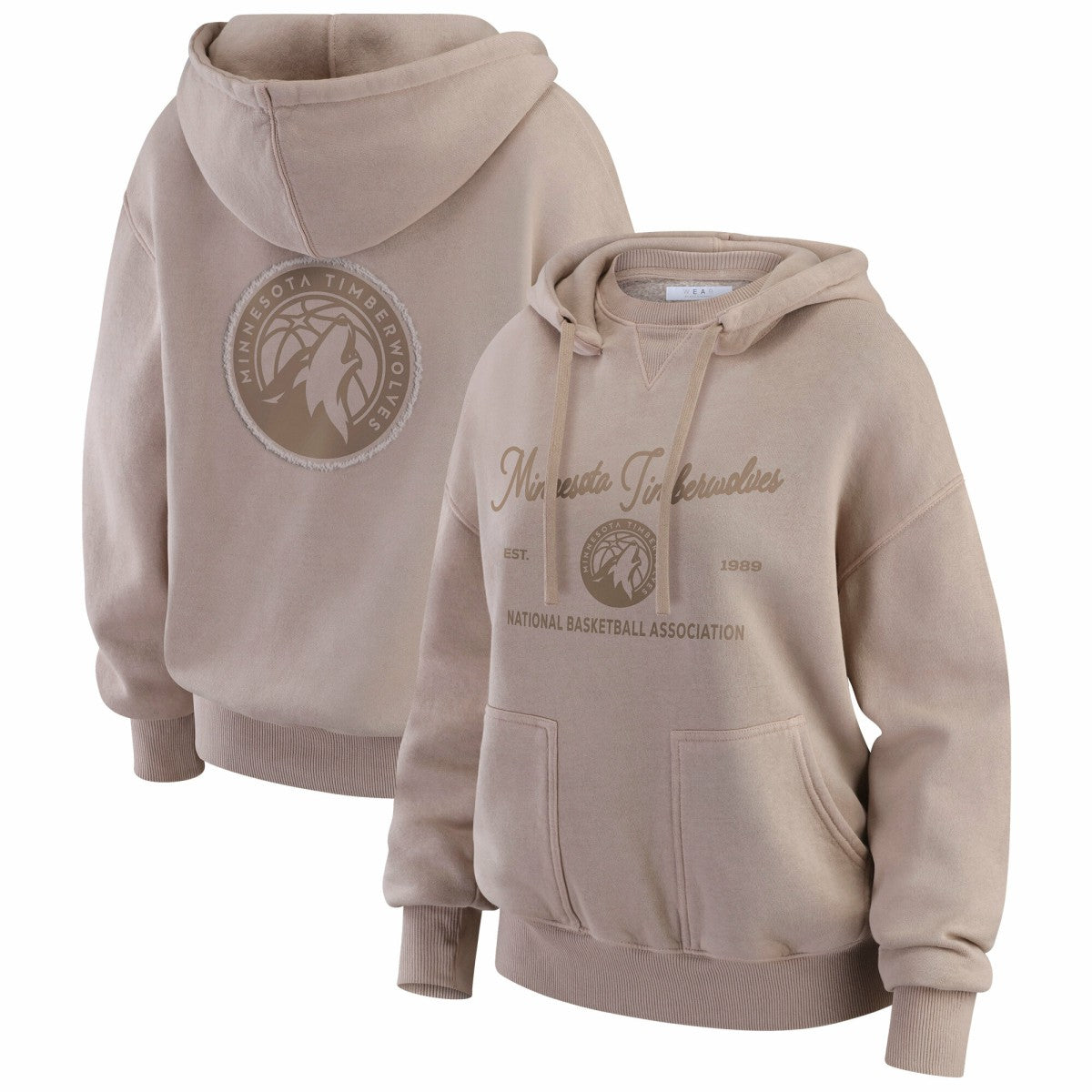 Minnesota Timberwolves WEAR by Erin Andrews Women's Washed Pullover Crewdie Tan