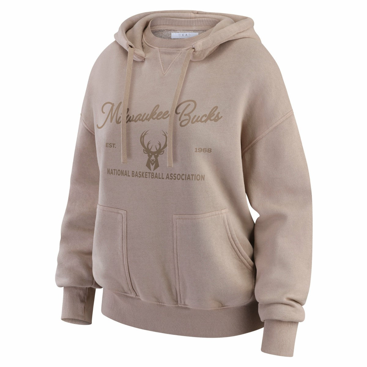 Milwaukee Bucks WEAR by Erin Andrews Women's Washed Pullover Crewdie Tan