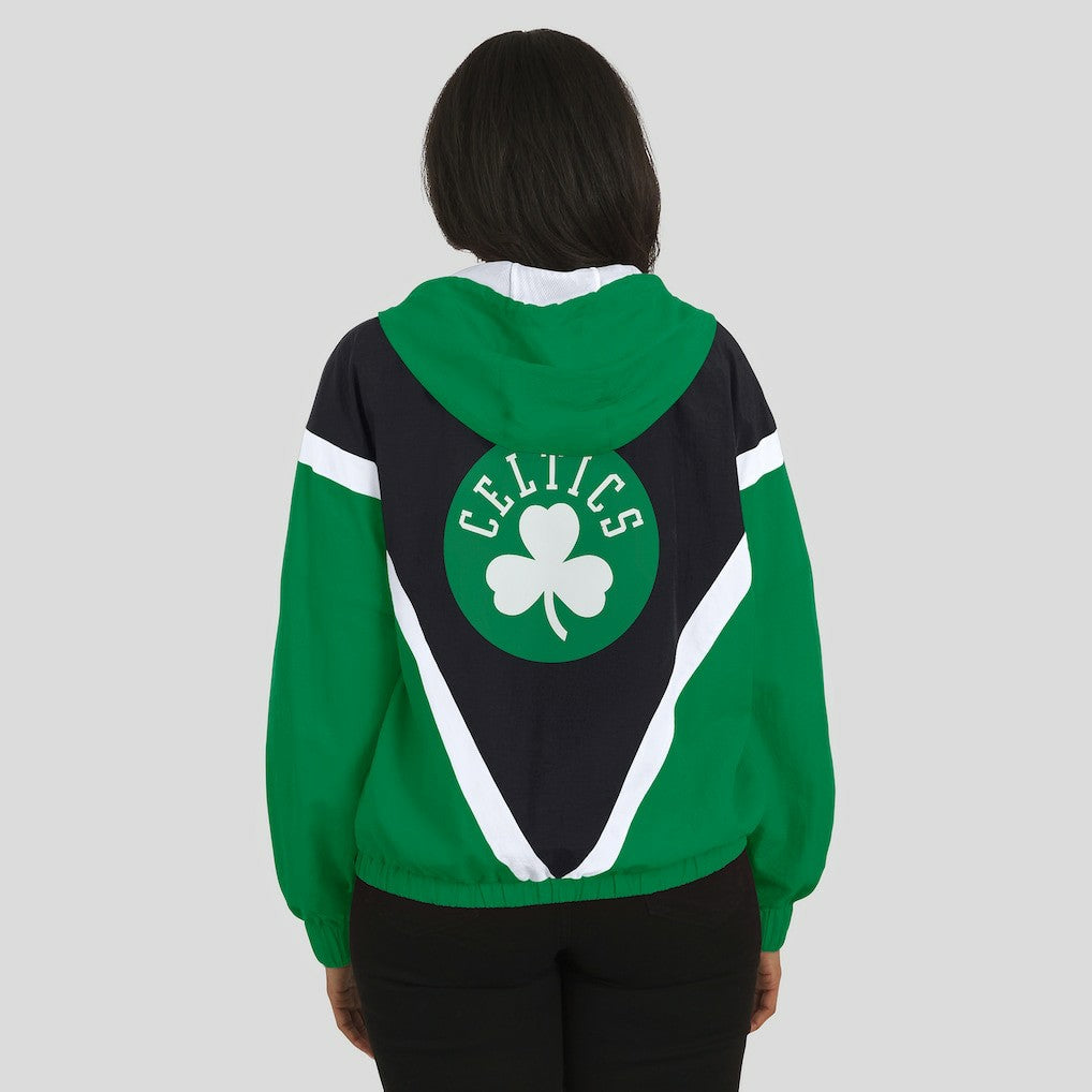 Boston Celtics WEAR by Erin Andrews Women's Colorblock Full-Zip Hoodie Windbreaker Jacket Black/Kelly Green