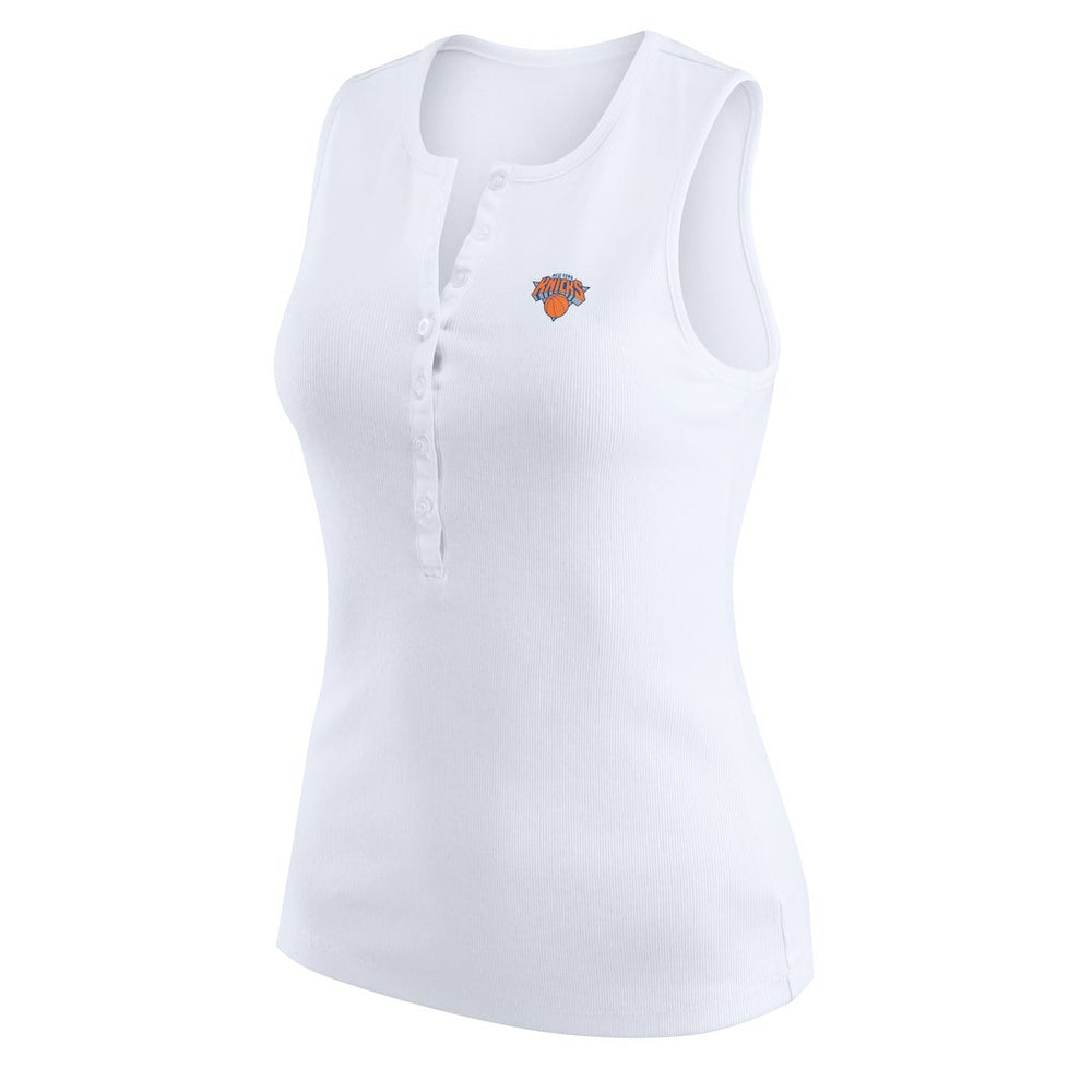 New York Knicks WEAR by Erin Andrews Women's Rib-Knit Henley Tank Top White