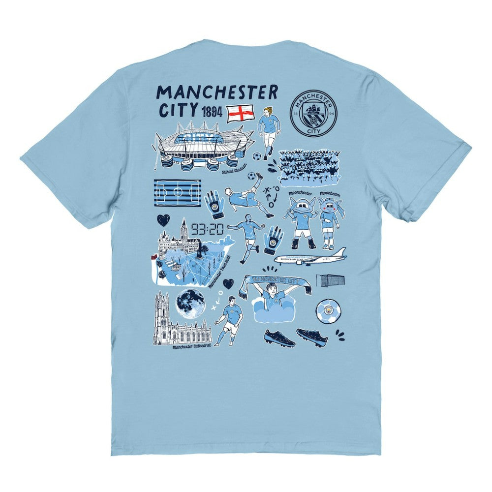 Manchester City Vive La Fete Women's Impressions Artwork T-Shirt Sky Blue