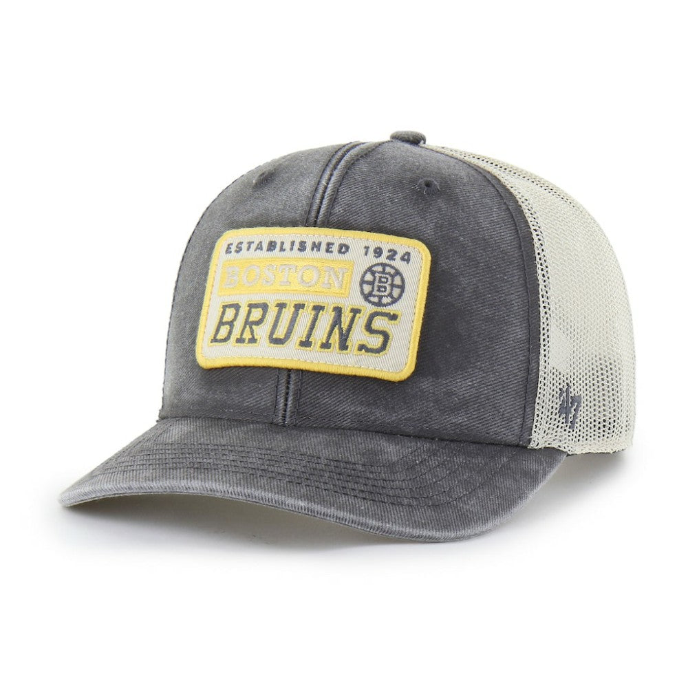 NHL Boston Bruins '47 Canteen Pigment Dyed Patch Trucker Adjustable Hat - Charcoal