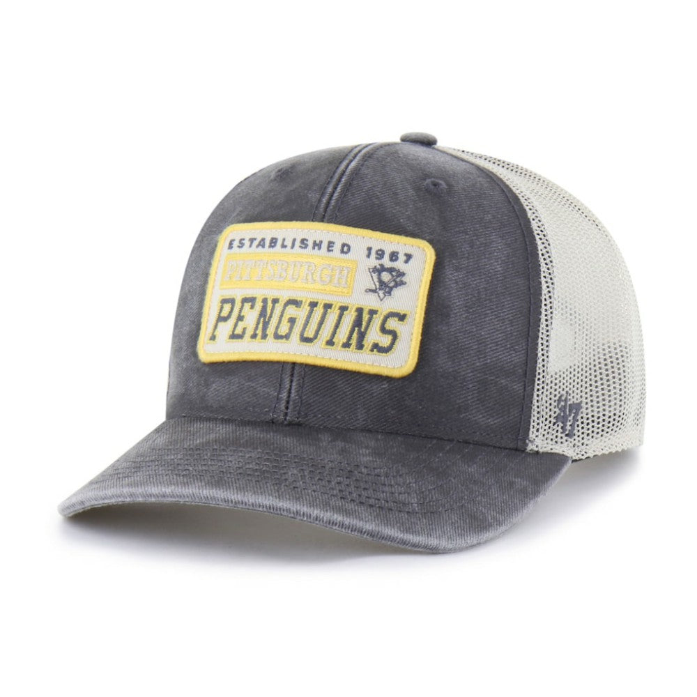 NHL Pittsburgh Penguins '47 Canteen Pigment Dyed Patch Trucker Adjustable Hat - Charcoal