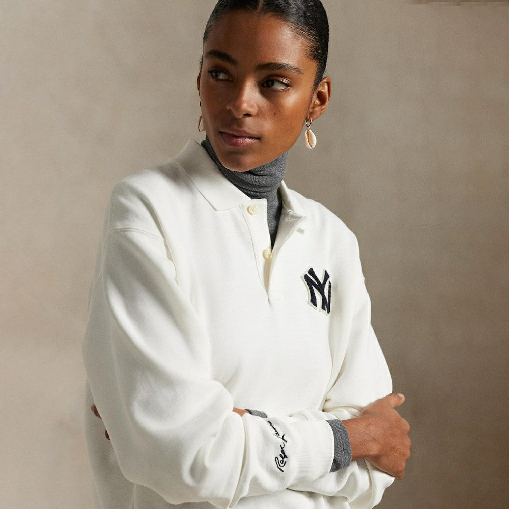 Yankees Polo Ralph Lauren  Fleece Polo - White