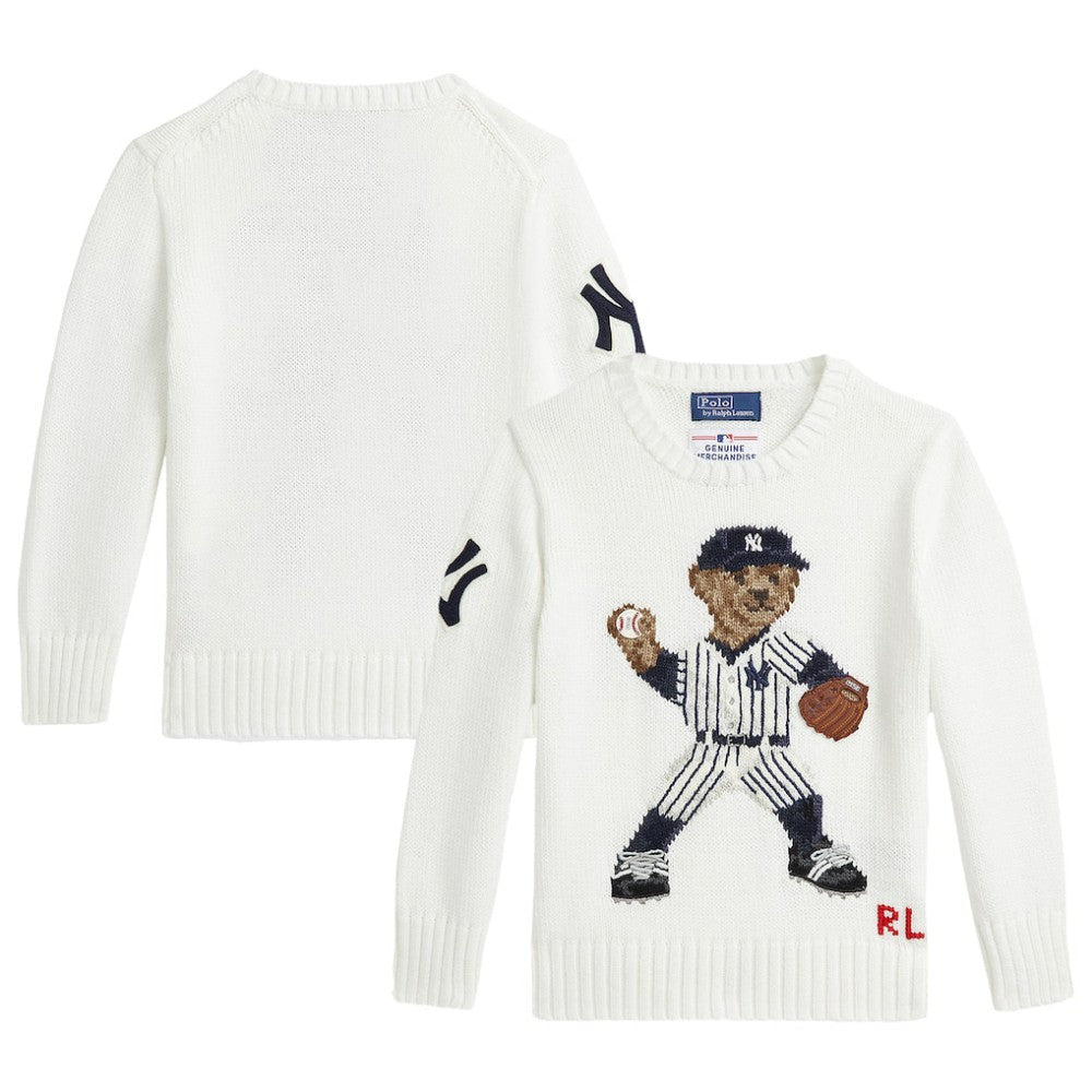 Yankees Polo Ralph Lauren Preschool  Bear Pullover Sweater - White Pullover
