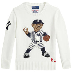 Yankees Polo Ralph Lauren Preschool  Bear Pullover Sweater - White Pullover