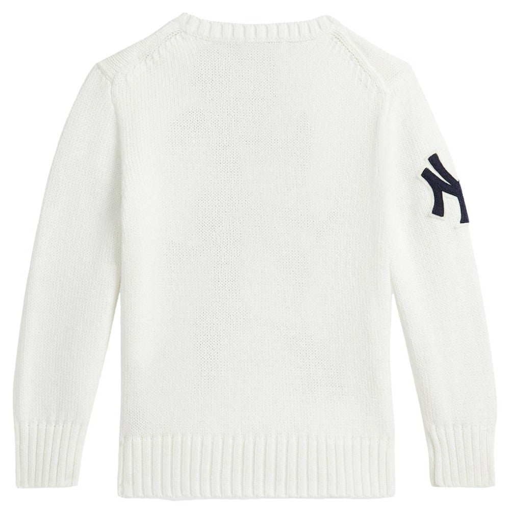 Yankees Polo Ralph Lauren Preschool  Bear Pullover Sweater - White Pullover