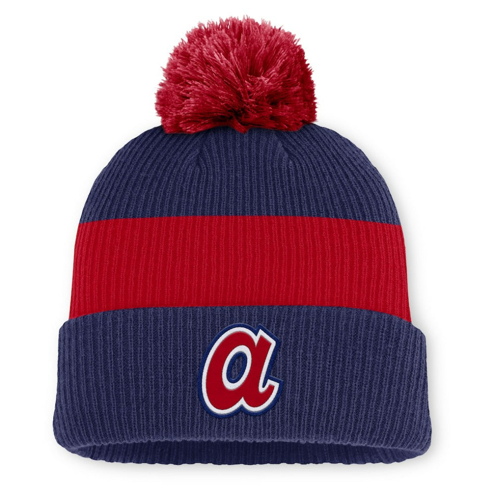 Atlanta Braves Nike Cooperstown Collection Peak Standard Cuffed Knit Hat with Pom - Blue/Red Hats
