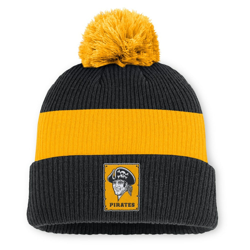 Pittsburgh Pirates Nike Cooperstown Collection Peak Standard Cuffed Knit Hat with Pom - Black/Yellow Hats