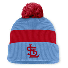 St. Louis Cardinals Nike Cooperstown Collection Peak Standard Cuffed Knit Hat with Pom - Light Blue/Red Hats