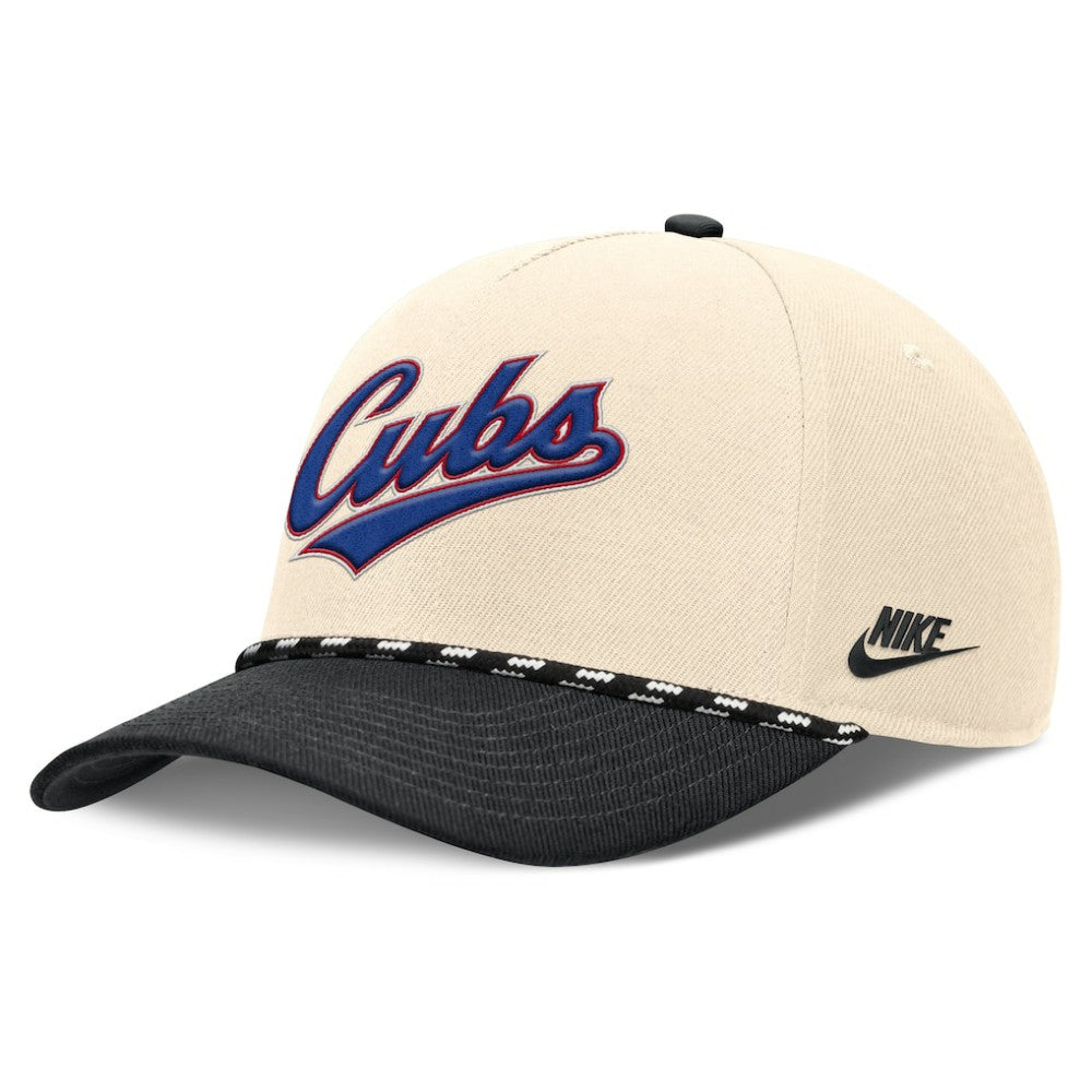Chicago Cubs Nike Cooperstown Collection Rise Adjustable Hat - Natural/Black Hats